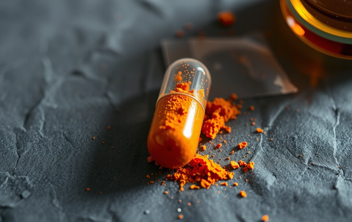 Makrofotografia kapsułki z proszkiem na laboratoryjnym blacie